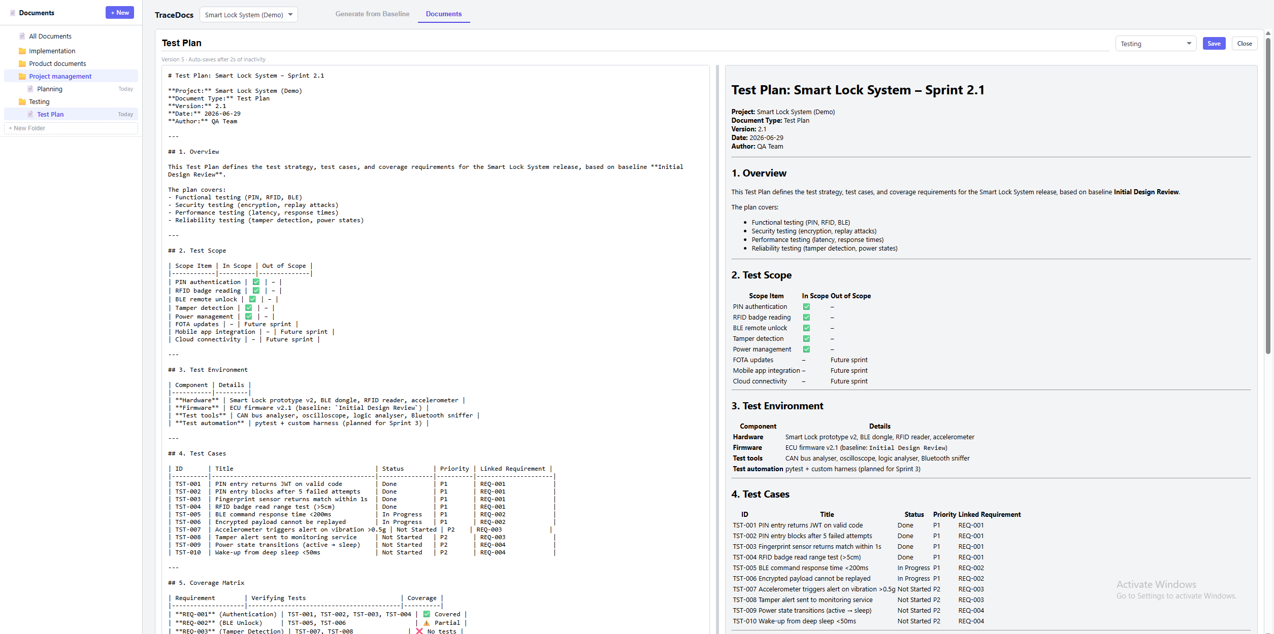 TraceDocs – document generation and Markdown editor